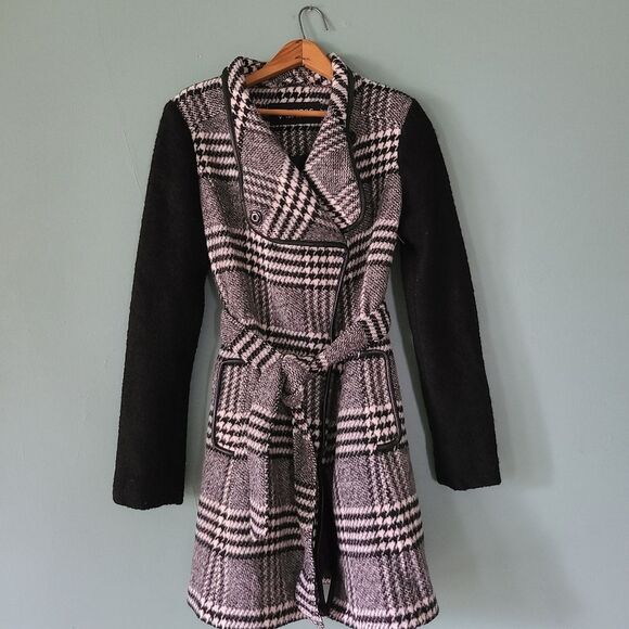 Guess Los Angeles Wool Blend Houndstooth Coat Size Medium - Picture 2 of 14